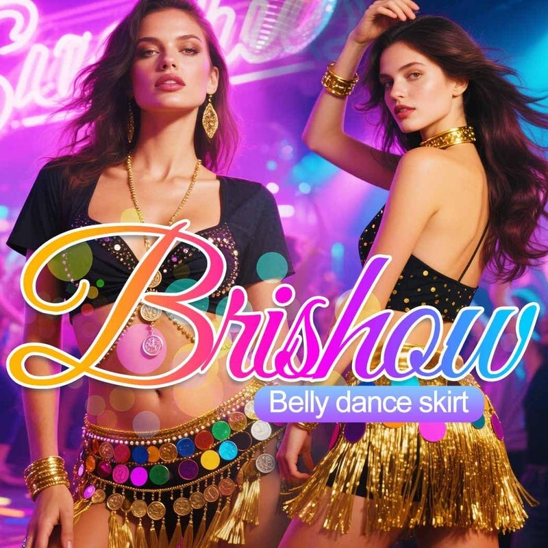 Brishow Christmas Sequin Fringe Skirt, Sparkly Tassel Belly Dance Hip Scarf Wrap Mini Skirt for Women - Image 3